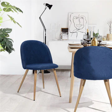 Ross Velvet Chair with light Wood Texture Legs (Blue)